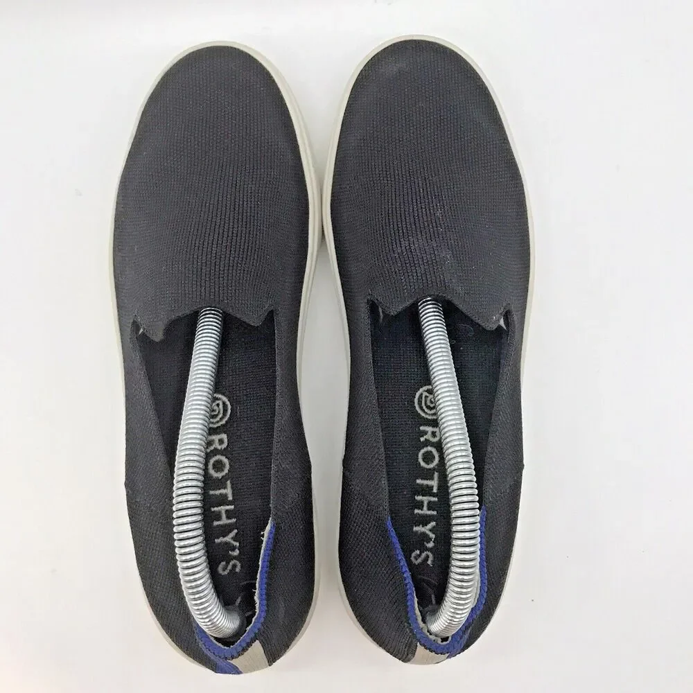 Rothy’s The Original Slip On Sneaker Womens 9.5 Black Blue Halo Removable Insole